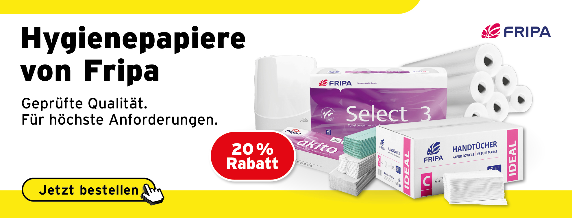Fripa Handtuchspender, Fripa Handtuecher plus, Fripa Select, aerzterollen basic - line, Akito Kosmetiktuecher