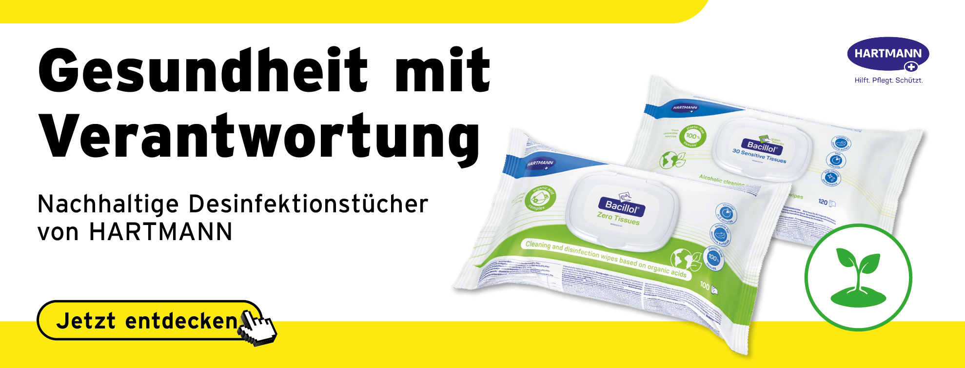 zero tissues, flaechendesinfektion, desinfektionstuecher, flaechendesinfektion, bacillol 30 sensitive tissues, hartmann, nachhaltigkeit, nachhaltige desinfektion