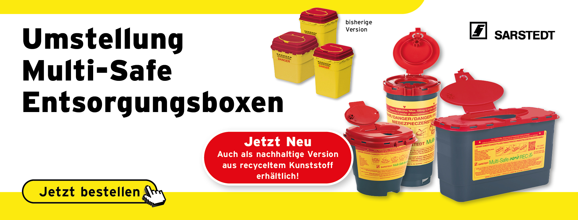 Umgestellte Entsorgungsboxen auf nachhaltiges Material zum gleichen Preis, sarstedt, kanuelensammler, abwurfbehaelter