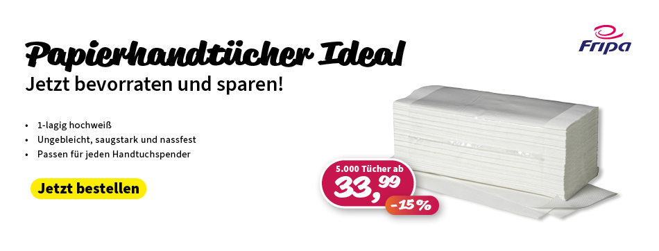 PxD Praxis-Discount | papierhandtuecher, fripa, 1-lagig, hochweiß, ungebleicht, saugstark, nassfest, 15% rabatt