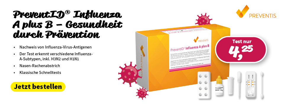 PxD Praxis-Discount | praxis discount, pxd, prevent id influenza a und b, Qualitativer Schnelltest, der Influenza-Virus-Antigene der Gruppen Influenza A plus B in - bzw. Rachenabstrich nachweist. Der Test erkennt verschiedene Influenza-A-Subtypen, inklusive der Subtypen H3N2 und H1N1, testergebnis in nur 10 minuten,