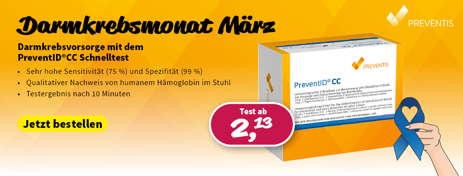 krebsvorsorge, preventis, preventid cc schnelltest, darmkrebsmonat maerz, nachweis von haemoglobin im stuhl