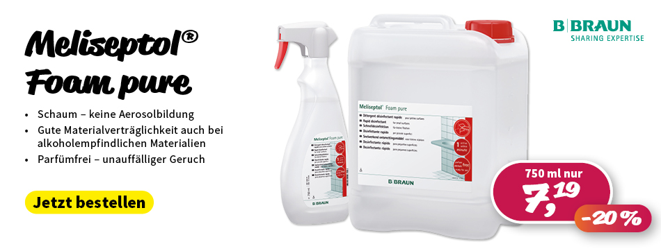 meliseptol foam pure, bbraun, schaum zur schnelldesinfektion von medizinprodukten und kleinen flaechen