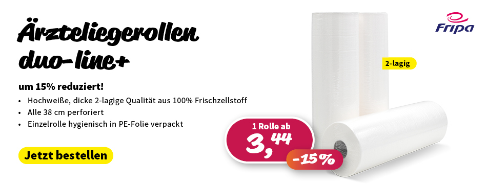 fripa. aerzteliegerollen duo line, papierrollen, aerzterollen, liegenpapier, 2-lagig, perforiert