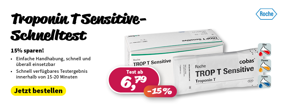 roche, troponin t sensitive schnelltest, 15% reduziert, schnell und ueberall einsetzbar, testergebnis innerhalb von 15-20 minuten