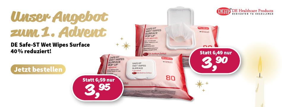 de healthcare, wet wipes, desinfektionstuecher, alkoholfrei, alkoholisch, gebrauchsfertig, flowpack, flaechendesinfektion