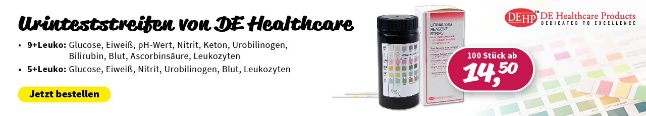 de urinteststreifen, 9+ Leuko, glucose, eiweiß, ph-wert, nitrit, keton, blut, ascorbinsaeure, leukozyten, 5+ leuko, de healthcare, praxis discount
