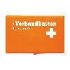 Verbandskasten nach DIN 13157 orange m. FüllungInhalt: 1 aluderm®-aluplast Sortiment klein,1 aluderm®-aluplast elastisch VBK-Set 12Stück à 10 × 6 cm, 4 Feuchttücher zurReinigung unverletzter Haut, 2 FFP2-Masken.