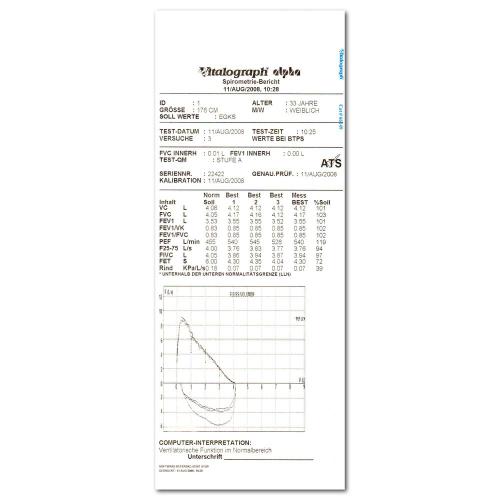 Spirometer-Papier, Vitalograph Alpha I/Alpha II/Alpha III, 110 mm x 30 m, 1 Stück
