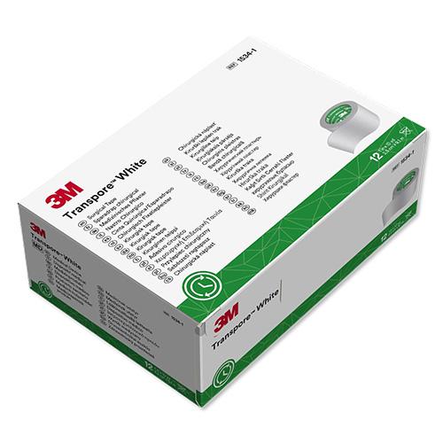 Transpore White Fixierpflaster, 2,5 cm x 9,1 m, Packung 12 Rollen