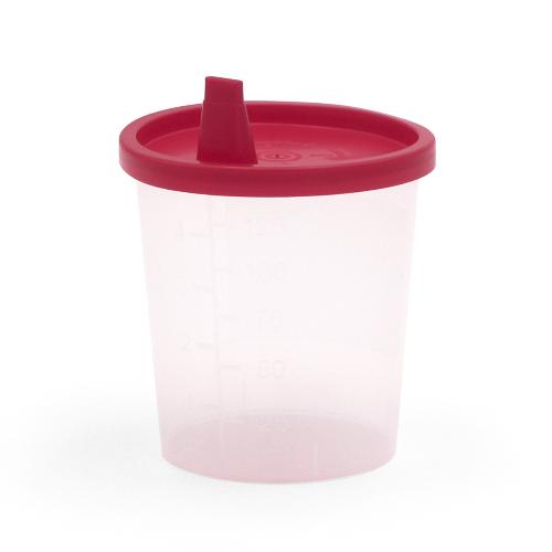 Urinbecher transparent Deckel rot 125ml, 500St