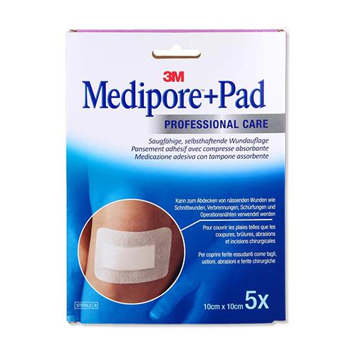 Medipore + Pad, 10x10cm, Wundkissen 5,0x5,5cm, 5Stk